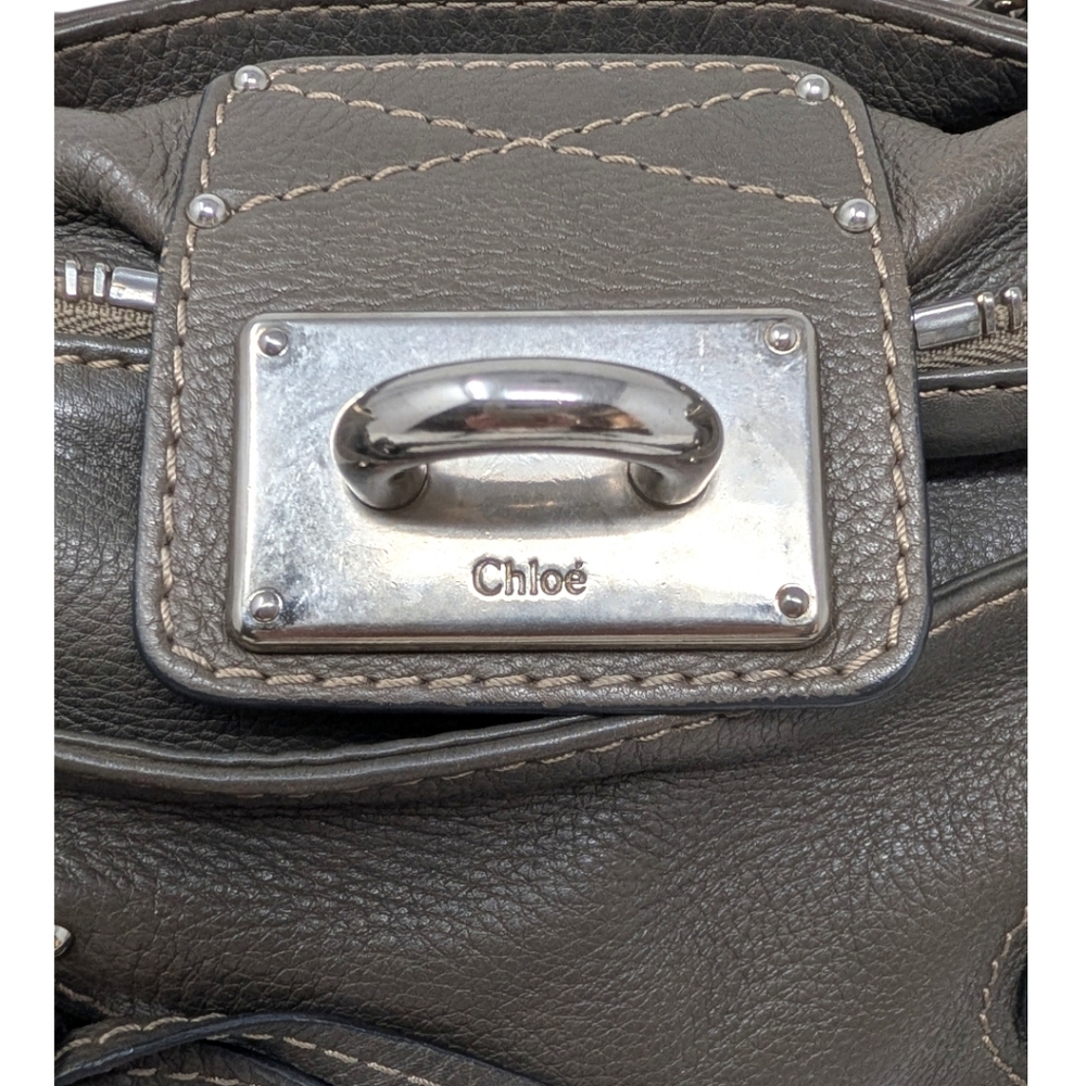 Chloé Vintage Paddington Satchel Mastic Gray Greige Grained Leather Lock and Key - Picture 8 of 16